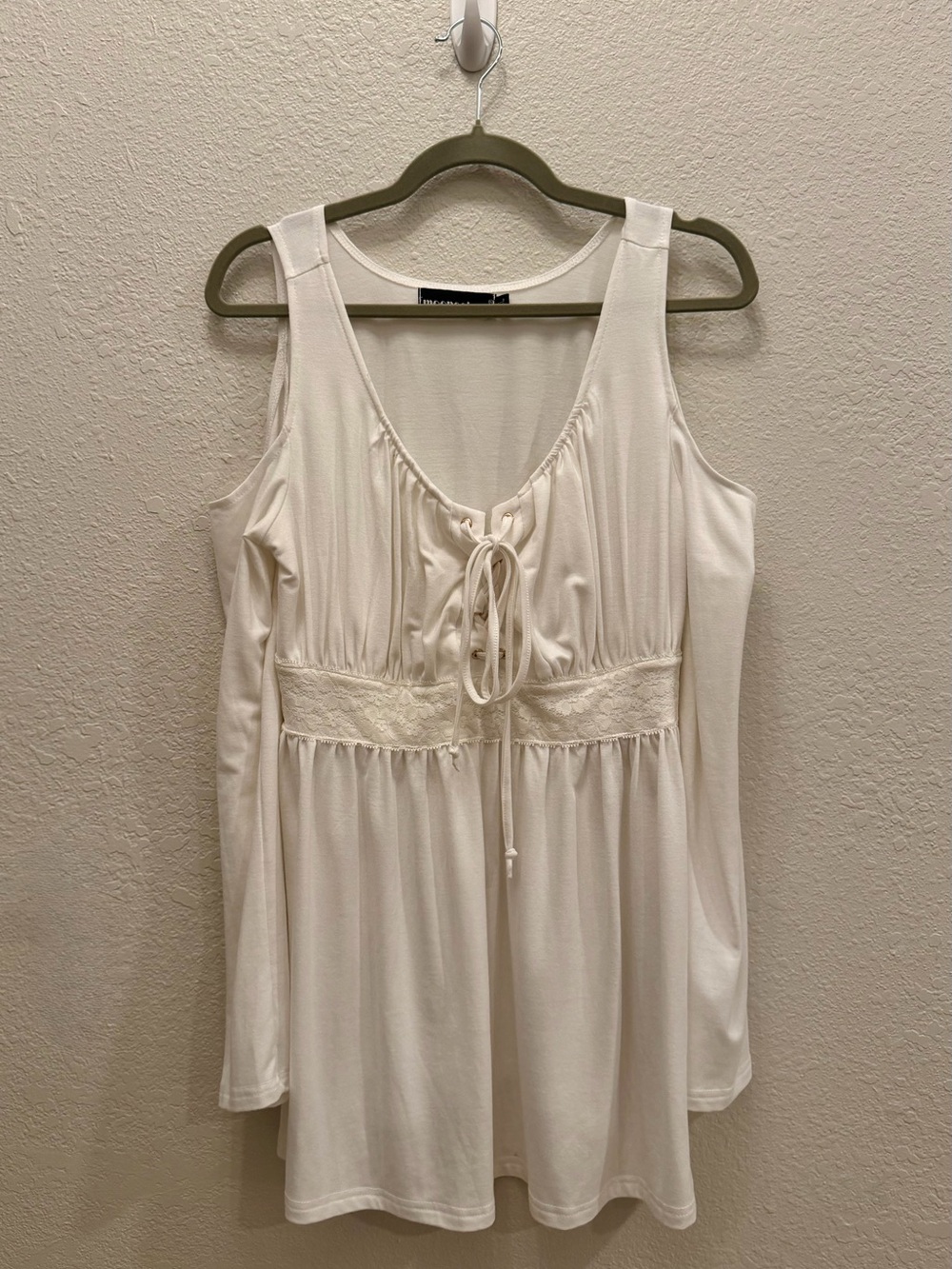 Mooncolour Ivory Cold Shoulder Lace Up Empire Waist Tunic Top XL